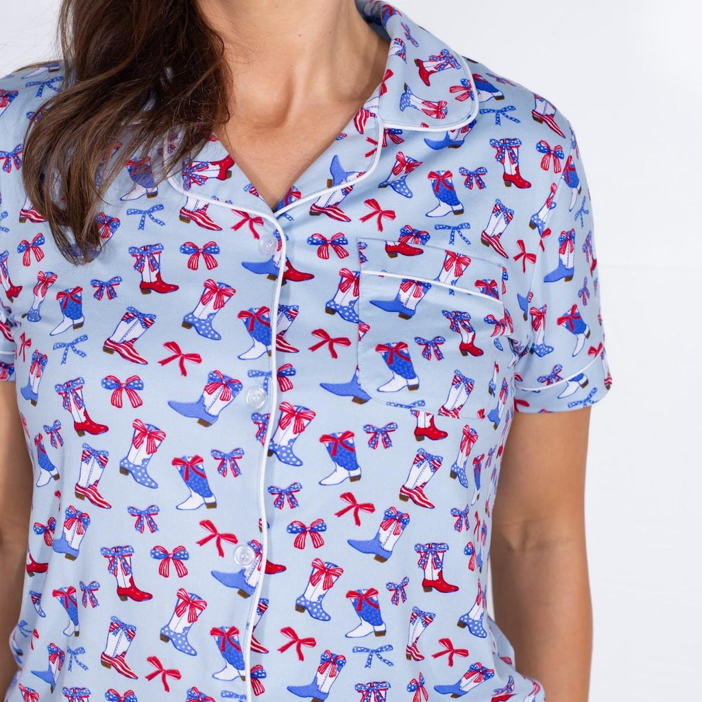 The Royal Standard | Boots n' Bows Short Sleeve Button Up Sleep Shirt
