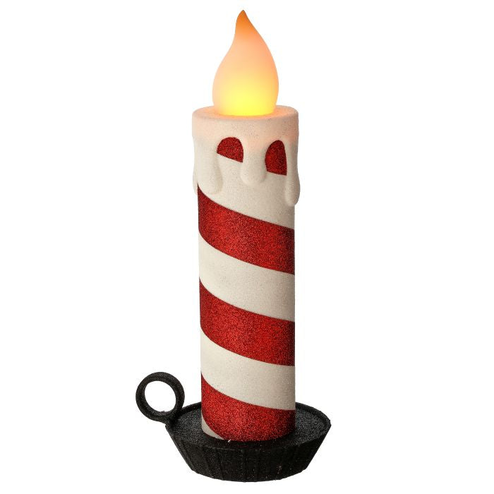 16" LED Battery USB Vintage Candle w/Base, Assorted Colors