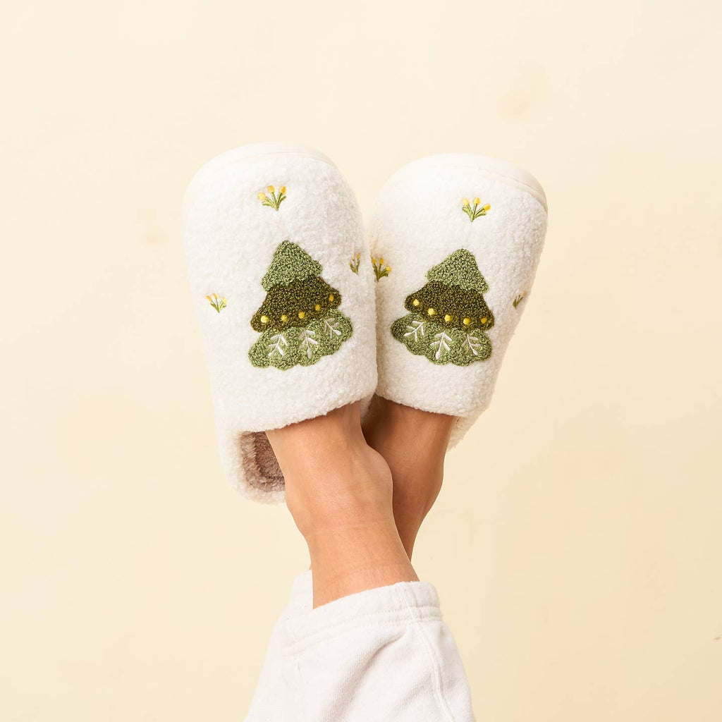 Christmas Tree Fuzzy Slippers, Assorted sizes