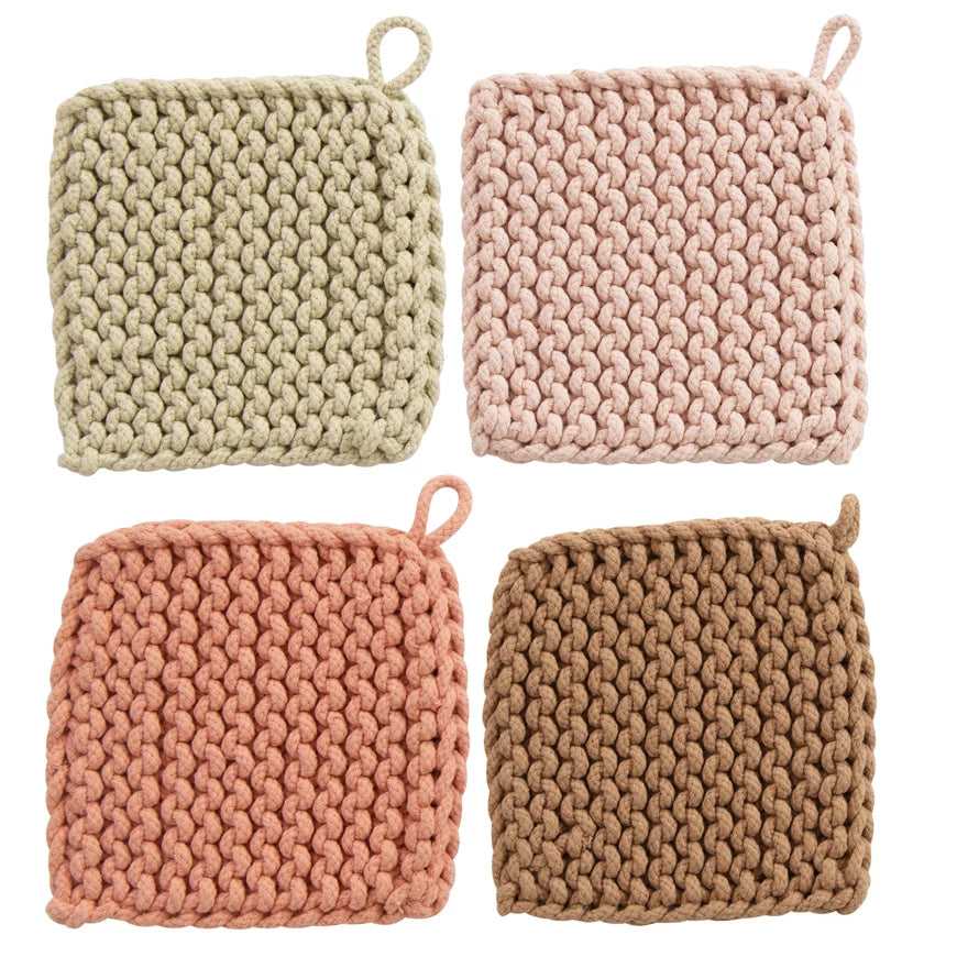 Creative Co-Op | 8" Square Crocheted Pot Holder, Assorted Colors