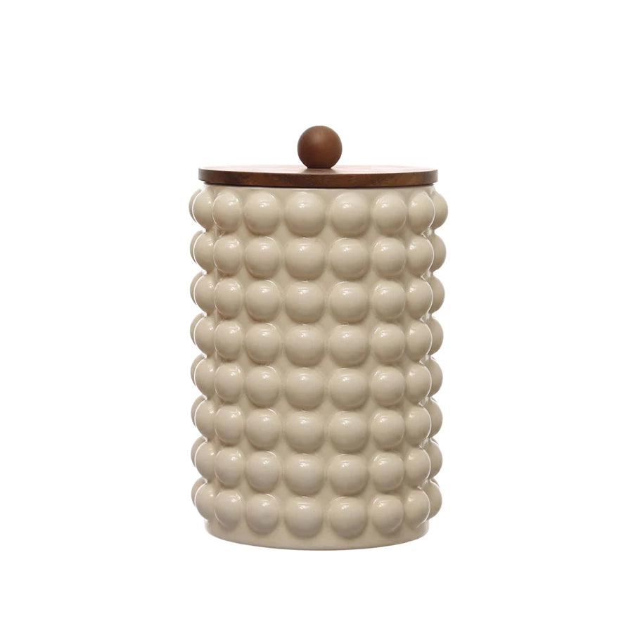 Creative Co-Op | Stoneware Canister w/Raised Dots & Acacia Wood Lid, Assorted Sizes