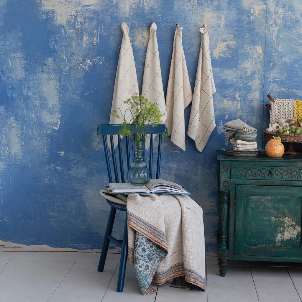 Creative Co-Op | Woven Cotton Tea Towel w/Grid Pattern, Assorted Colors