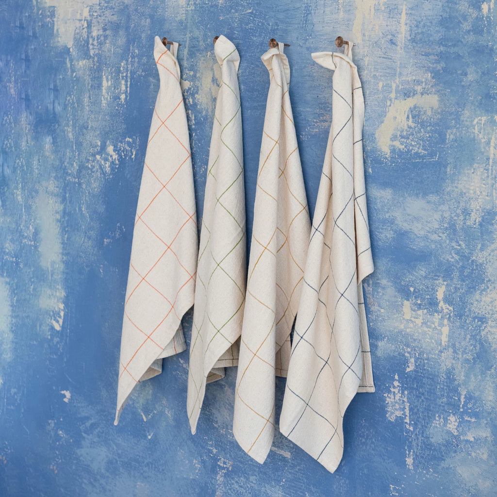 Creative Co-Op | Woven Cotton Tea Towel w/Grid Pattern, Assorted Colors
