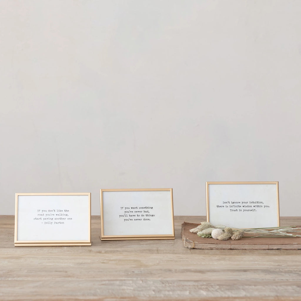 Creative Co-Op | Metal & Glass Frame w/Easel & Saying, Assorted Styles