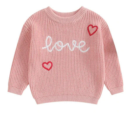 Valentine's Day "LOVE" heart embroidery pullover sweater