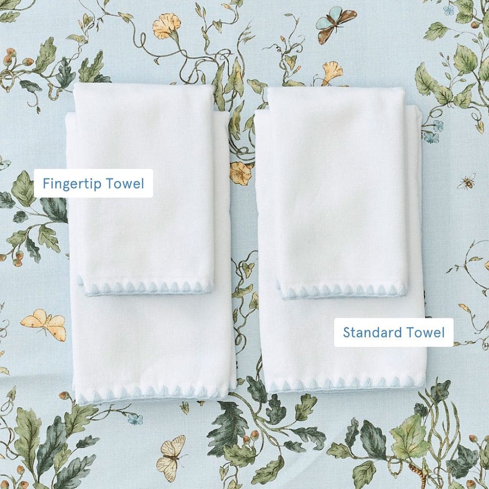 Stitched Edge Powder Bath Towels Pair, Light Blue on White, Assorted Sizes