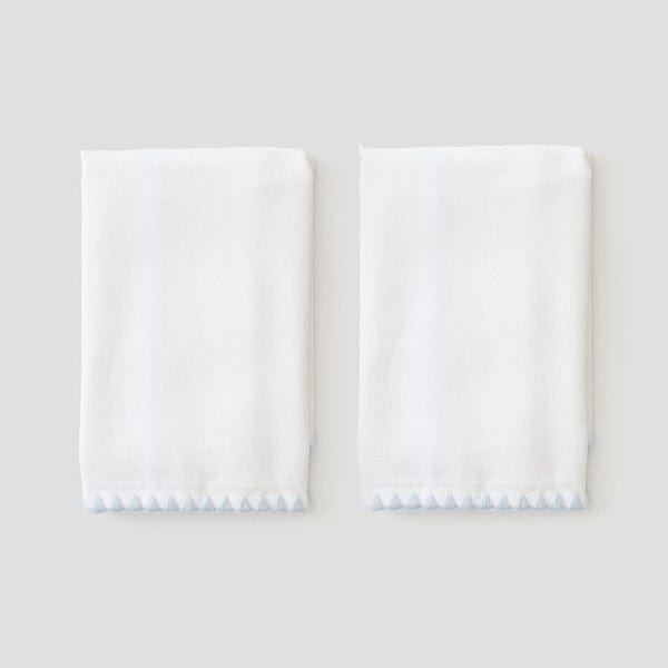 Stitched Edge Powder Bath Towels Pair, Light Blue on White, Assorted Sizes