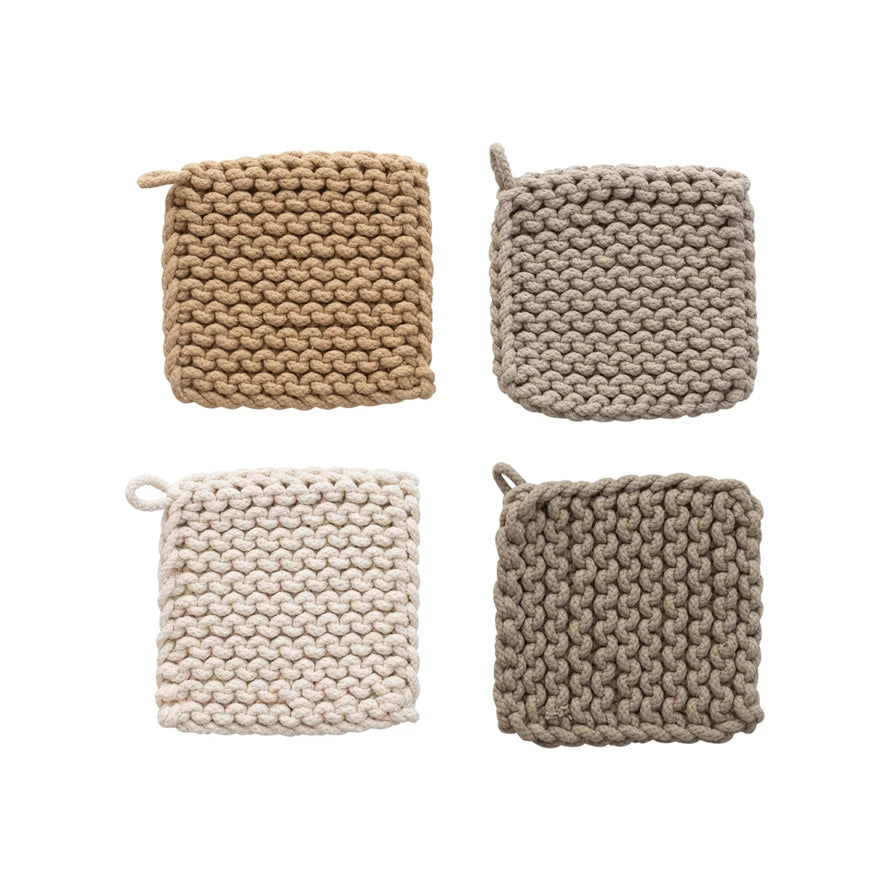 Creative Co-Op Cotton Crocheted Pot Holders, Assorted Colors