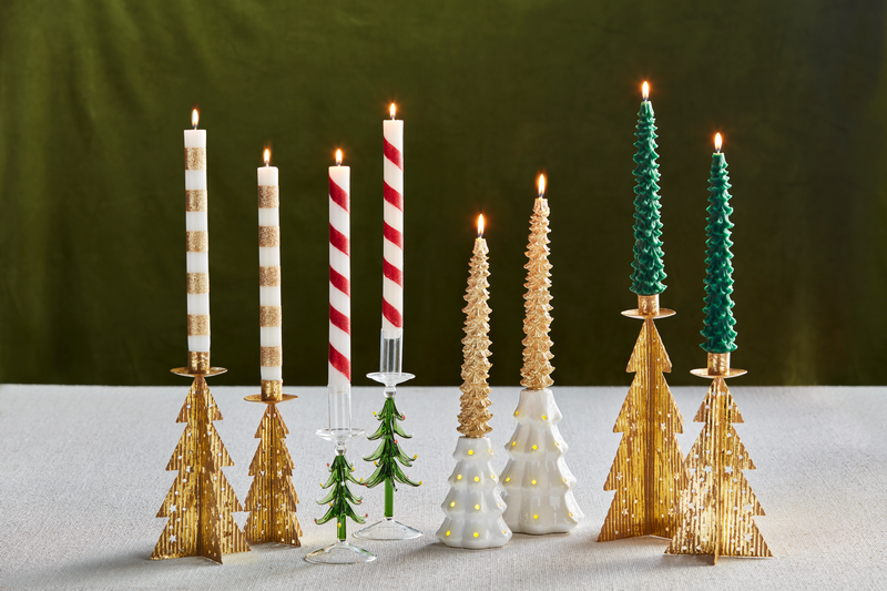 Mud Pie | Striped Taper Candles, Set of 2, Assorted Colors