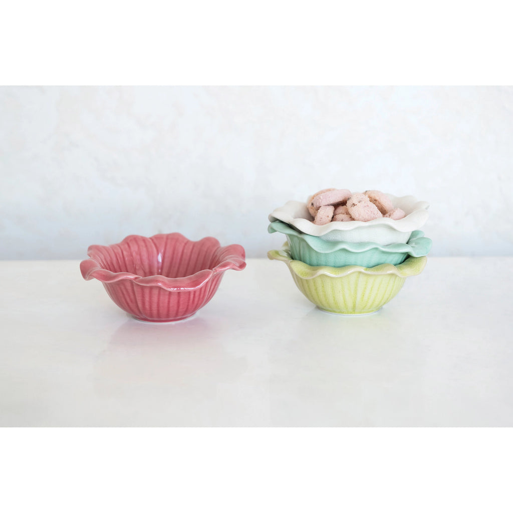Creative Co-Op | Stoneware Debossed Flower Bowl