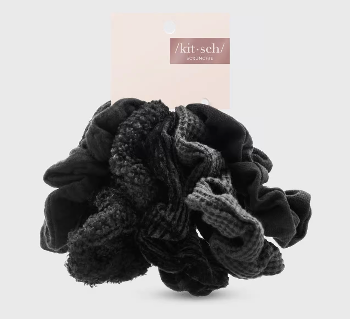 Kitsch | Assorted Textured Scrunchies 5 pc, Black